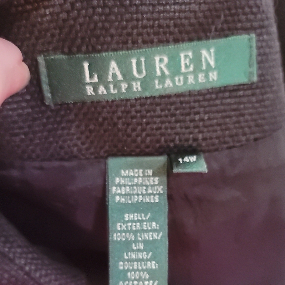 Lauren Ralph Lauren black white linen blazer suit jacket coat 14w - Picture 4 of 8